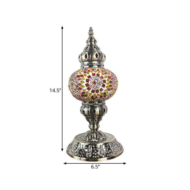 Stained Glass Bronze Night Light Sphere 1 Light Moroccan Style Table Lamp with Metal Base