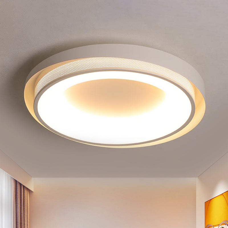 Drum Metal Ceiling Light Contemporary White 18"/21.5" Wide LED Flush Mount Fixture in Warm/White/3 Color Light