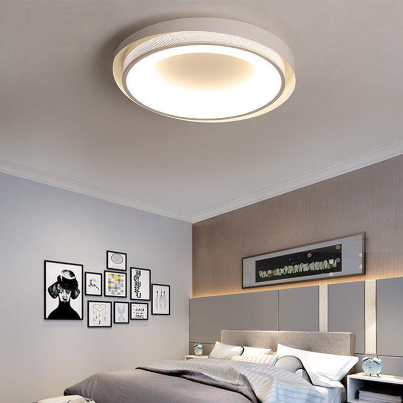 Drum Metal Ceiling Light Contemporary White 18 "/21.5" Wide LED Flush Mount Fixture in Warm/White/3 Color Light