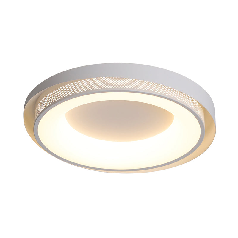 Drum Metal Ceiling Light Contemporary White 18 "/21.5" Wide LED Flush Mount Fixture in Warm/White/3 Color Light