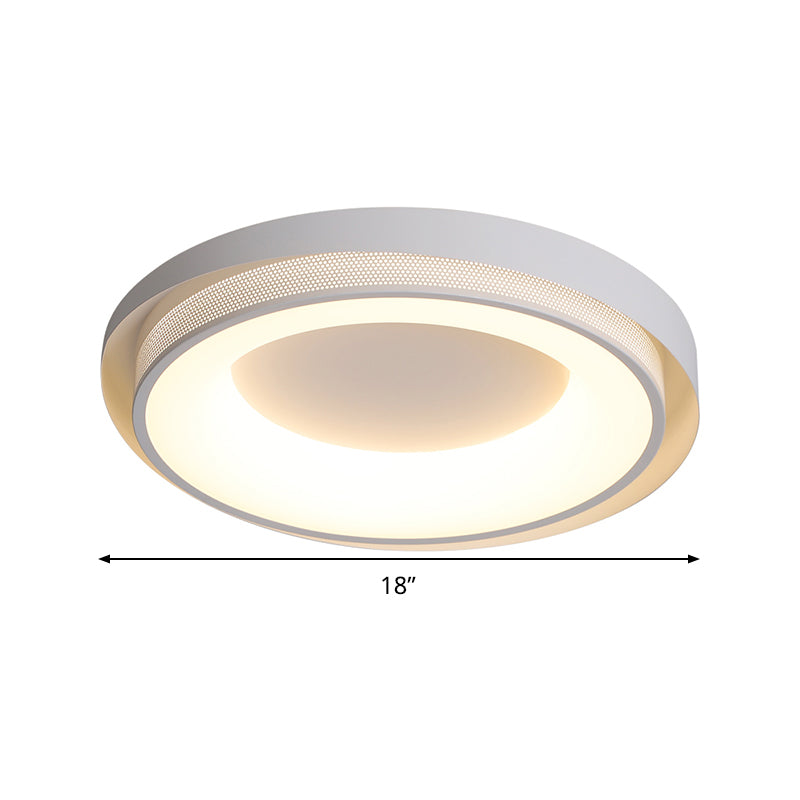 Drum Metal Ceiling Light Contemporary White 18 "/21.5" Wide LED Flush Mount Fixture in Warm/White/3 Color Light