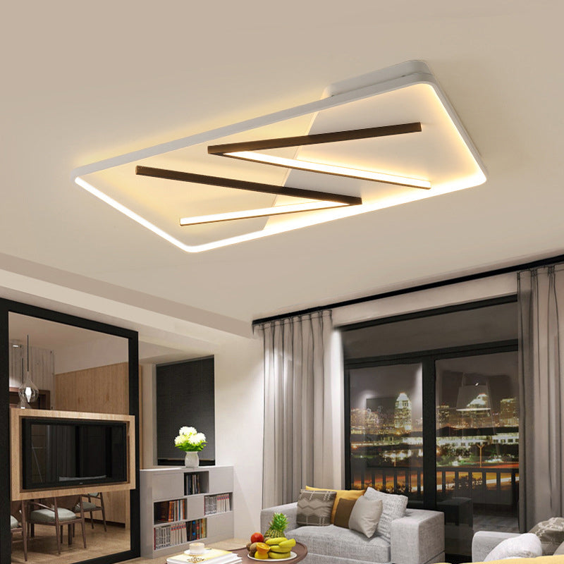 Acrylic Double V-Shape Ceiling Lamp Modern Black and White LED Flush Mount Light, Warm/White Light/Remote Control Stepless Dimming