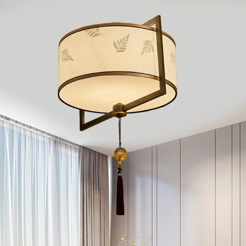 19.5"/23.5" W Fabric White Ceiling Mounted Fixture Drum 5 Lights Classic Style Flush Mount Lighting