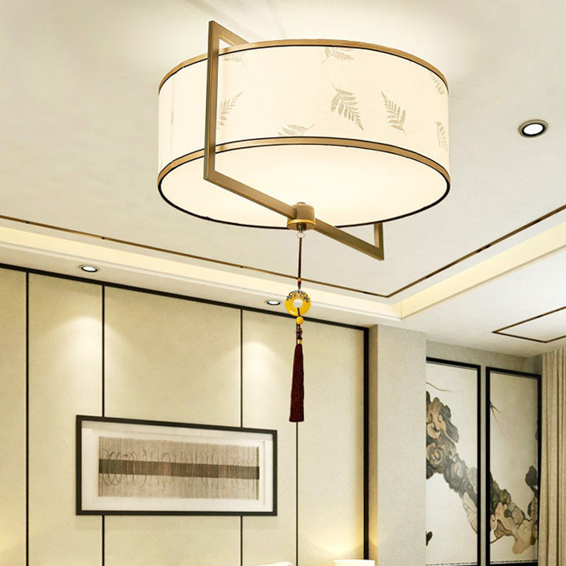 19,5 "/23.5" W Tessuto Bianco Soffitto Montato Fixture Drum 5 Luci Classic Style Flush Montaggio Illuminazione