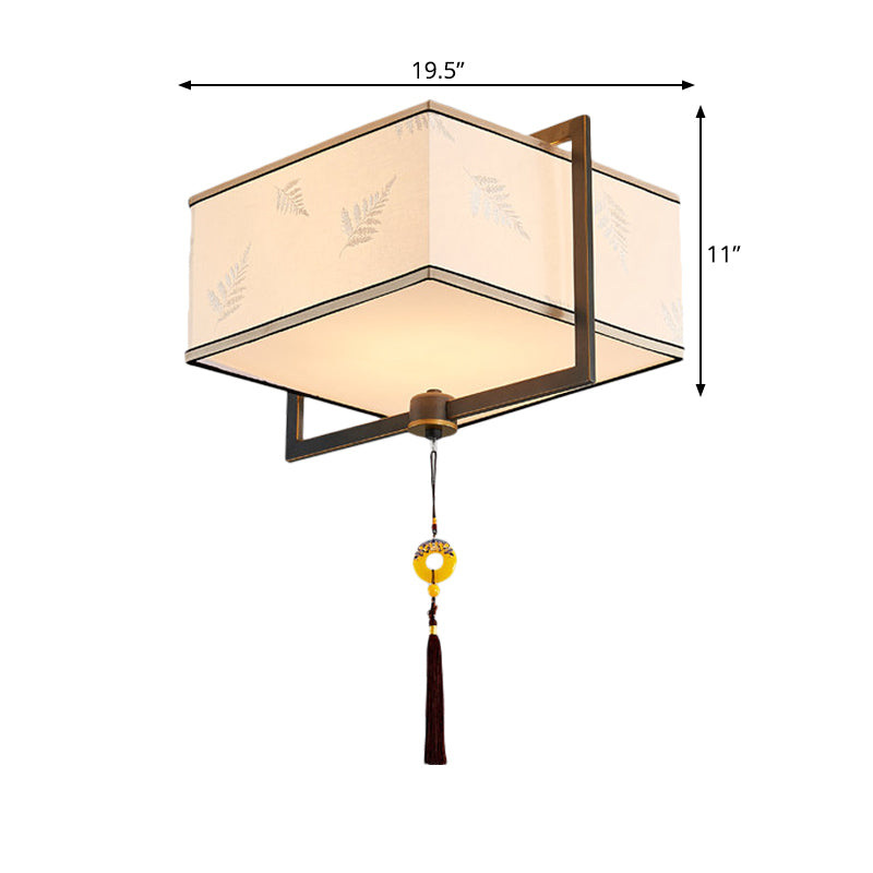 Traditionelle quadratische Flush Decke Licht 5 Lichter Stoff Flush Halterung in Weiß für Schlafzimmer