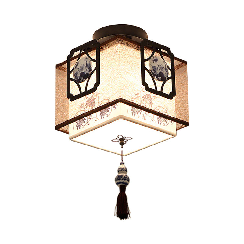 1 Light Flush Mount Light Traditional Square Fabric Ceiling Mounted Fixture in Black