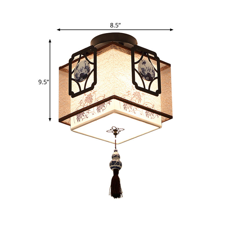 1 Luce Flush Monte Light Tradizionale Square Tessuto Massimale Montato Fixture in Nero