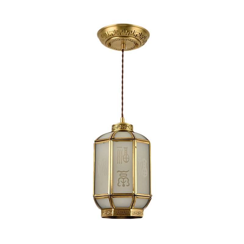 Corridoio lantern goccia a sospensione classico metallo 1 ottone leggero lampada appesa con tonalità in vetro smerigliato