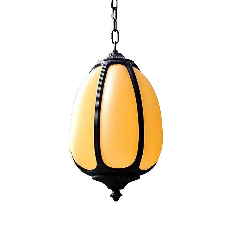 Classic Pumpkin Hanging Ceiling Light 8"/11"/12.5" Wide 1 Light Metal Down Lighting in White for Outdoor