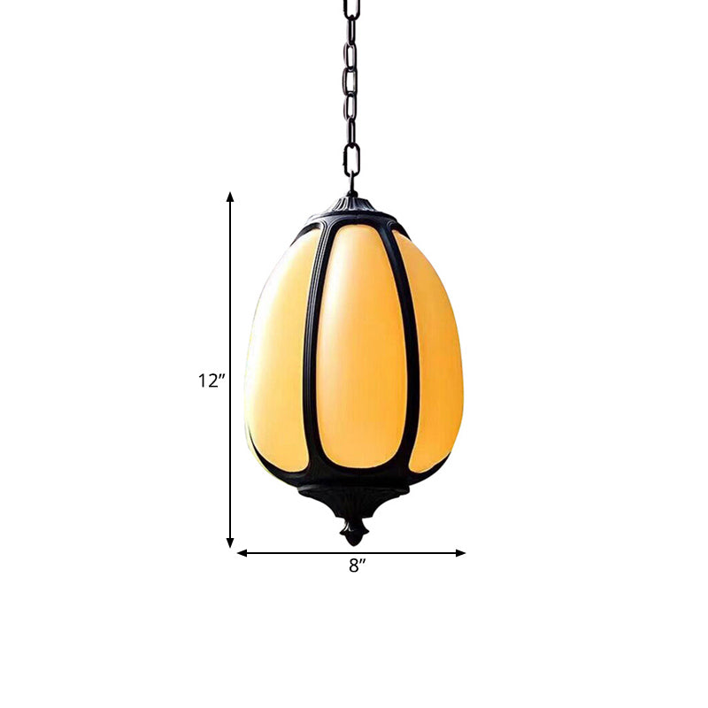 Classic Pumpkin Hanging Ceiling Light 8"/11"/12.5" Wide 1 Light Metal Down Lighting in White for Outdoor