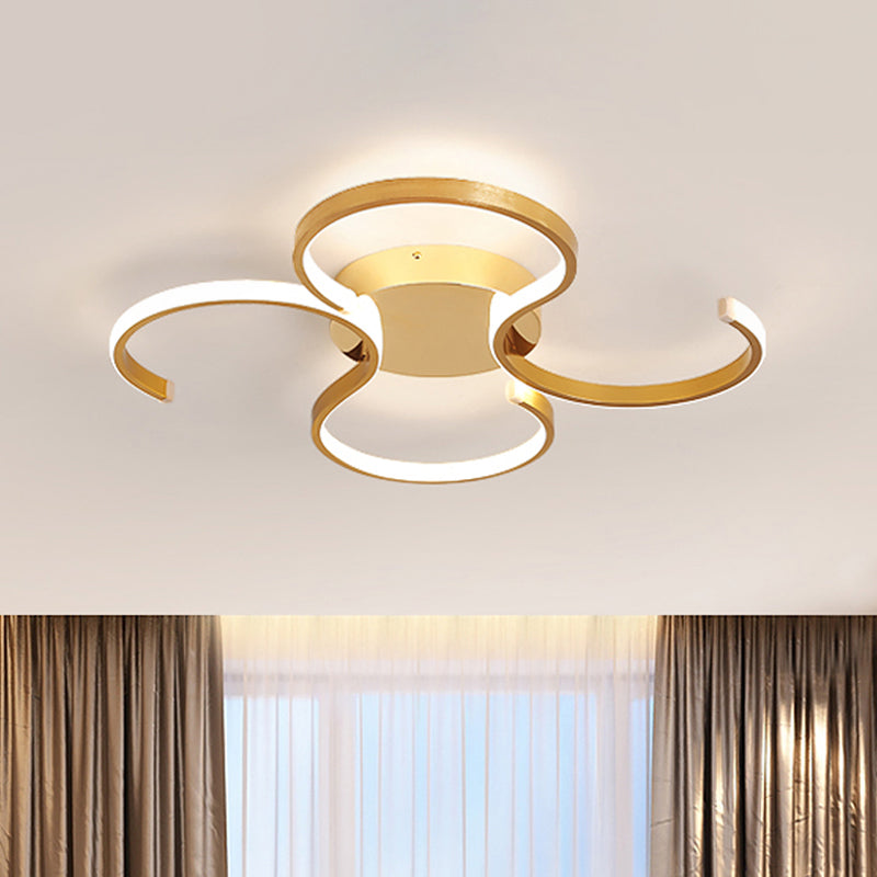 Double S-Shape Flush Mount Light Fixture Simple Acrylic Gold LED Ceiling Light in Warm/White Light