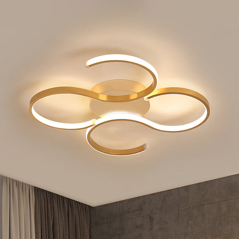 Double S-Shape Flush Mount Light Fixture Simple Acrylic Gold LED Ceiling Light in Warm/White Light