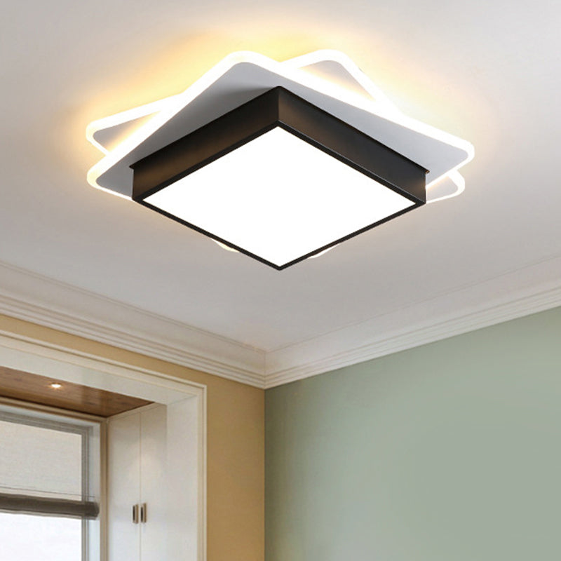 Black Square Flush Mount Light Contemporary Acrylic LED Ceiling Light Fixture in Warm/White Lighting