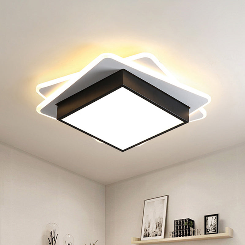 Black Square Flush Mount Light Contemporary Acrylic LED Ceiling Light Fixture in Warm/White Lighting