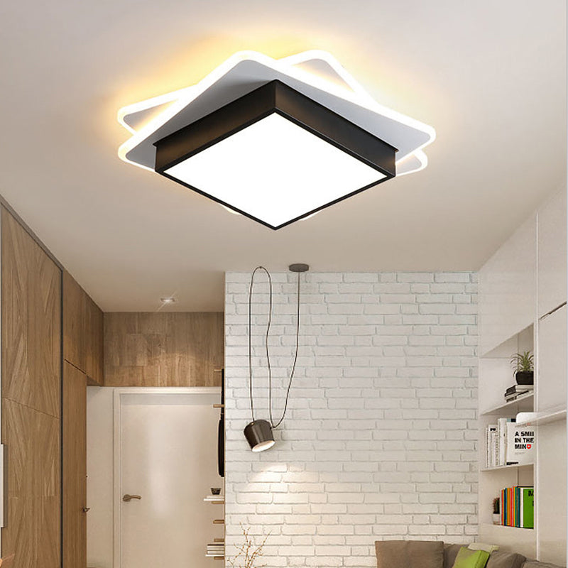 Black Square Flush Mount Light Contemporary Acrylic LED Ceiling Light Fixture in Warm/White Lighting