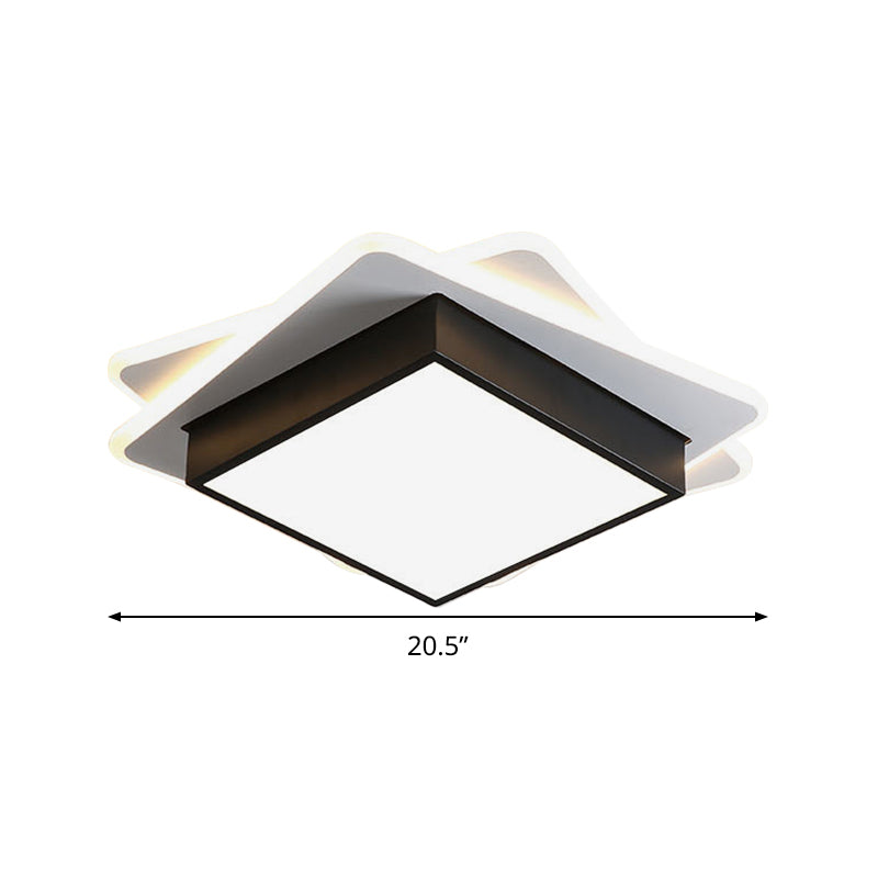 Black Square Flush Mount Light Contemporary Acrylic LED Ceiling Light Fixture in Warm/White Lighting