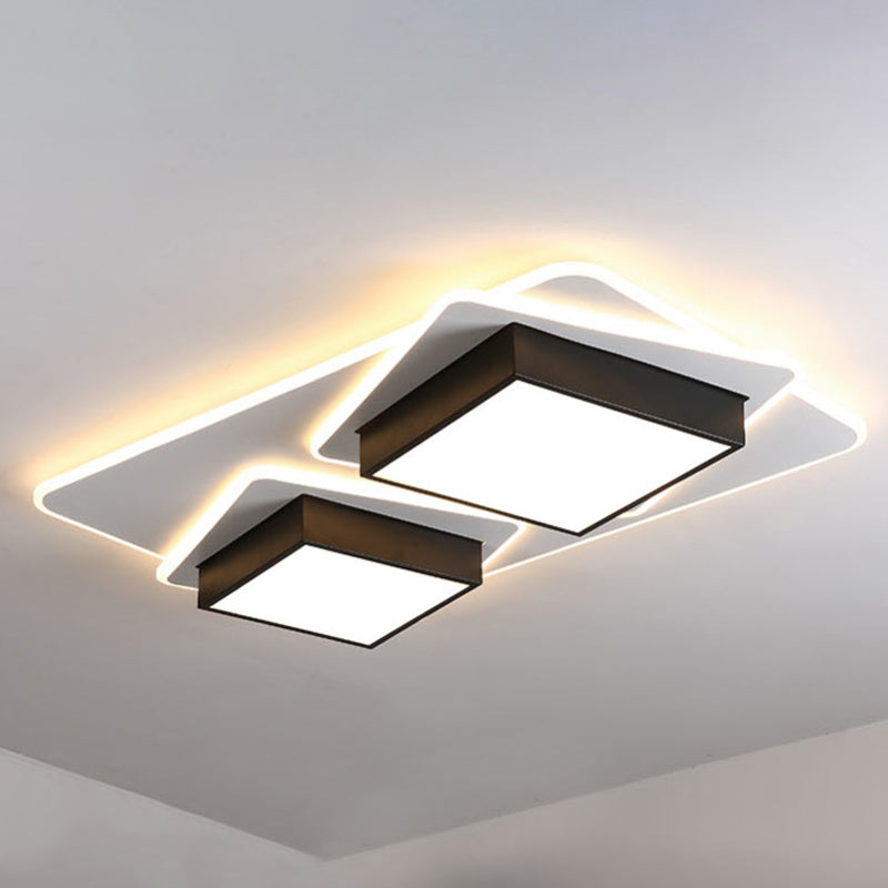 Square Acrylique Flush Mount Lighting Modern Black LED Ceiling Lighting, Warm / White Light