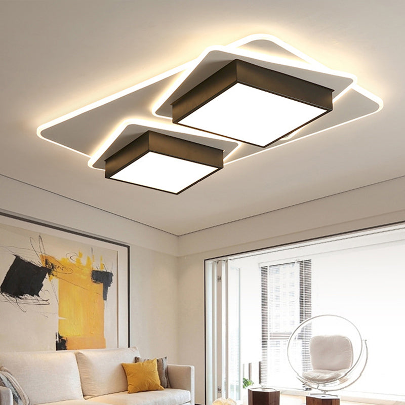 Square Acrylic Flush Mount Lighting Modern Black LED Ceiling Lighting, Warm/White Light