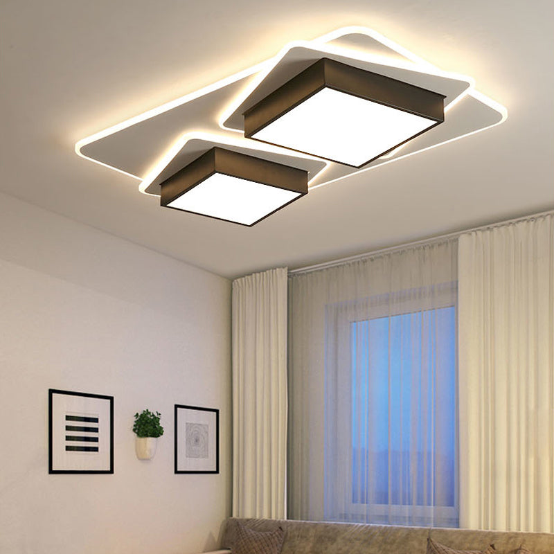 Square Acrylique Flush Mount Lighting Modern Black LED Ceiling Lighting, Warm / White Light