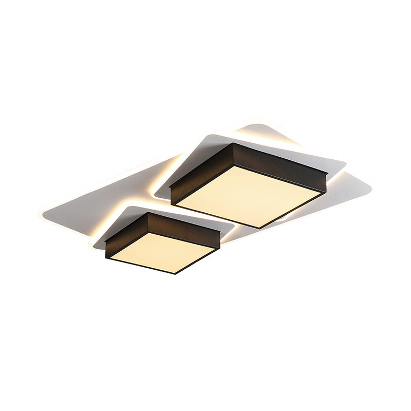 Square Acrylic Flush Mount Lighting Modern Black LED Ceiling Lighting, Warm/White Light