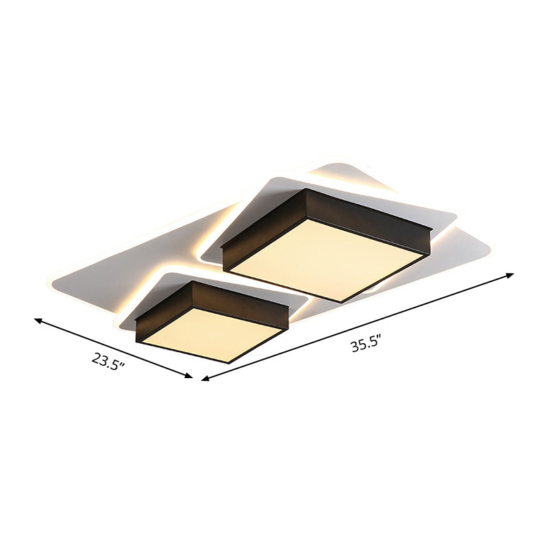 Square Acrylic Flush Mount Lighting Modern Black LED Ceiling Lighting, Warm/White Light