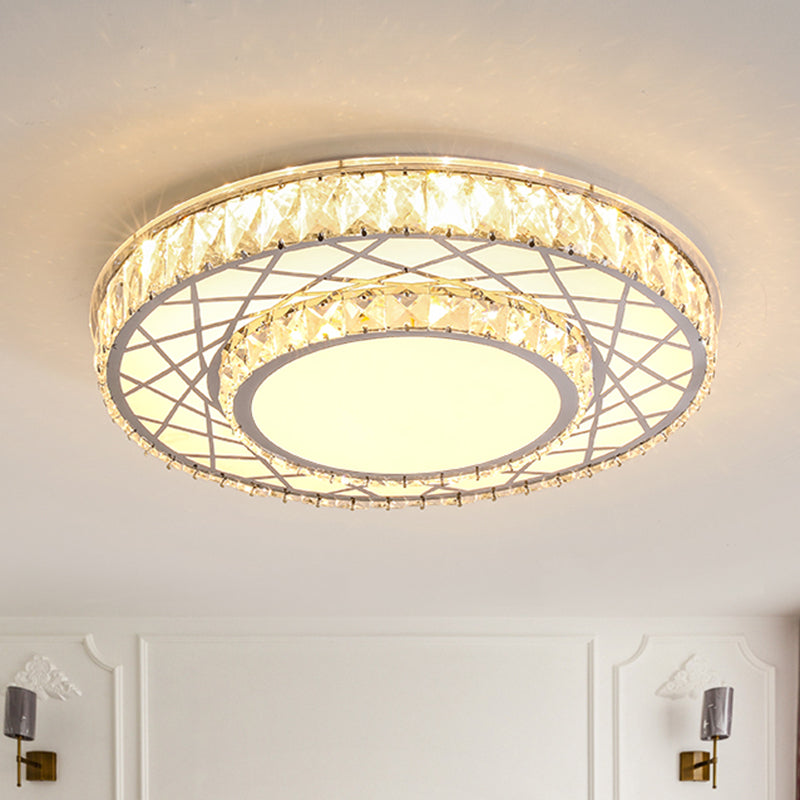 Drum Flush Mount Lamp Minimalist K9 Crystal White LED Ceiling Light in Warm/White Light