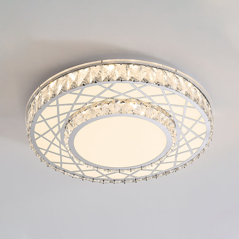 Drum Flush Mount Lamp Minimalist K9 Crystal White LED Ceiling Light in Warm/White Light