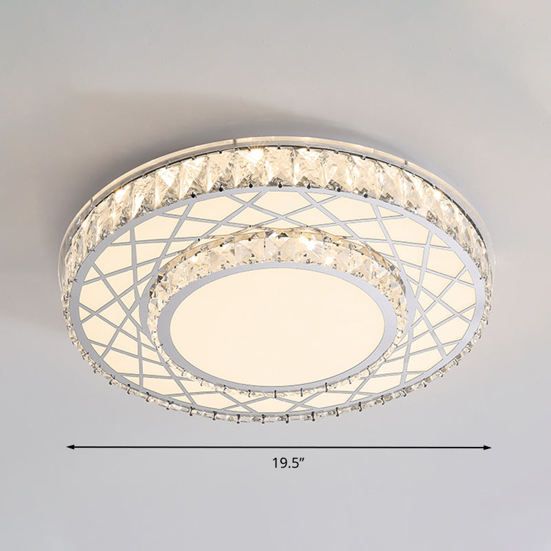 Drum Flush Mount Lamp Minimalist K9 Crystal White LED Ceiling Light in Warm/White Light