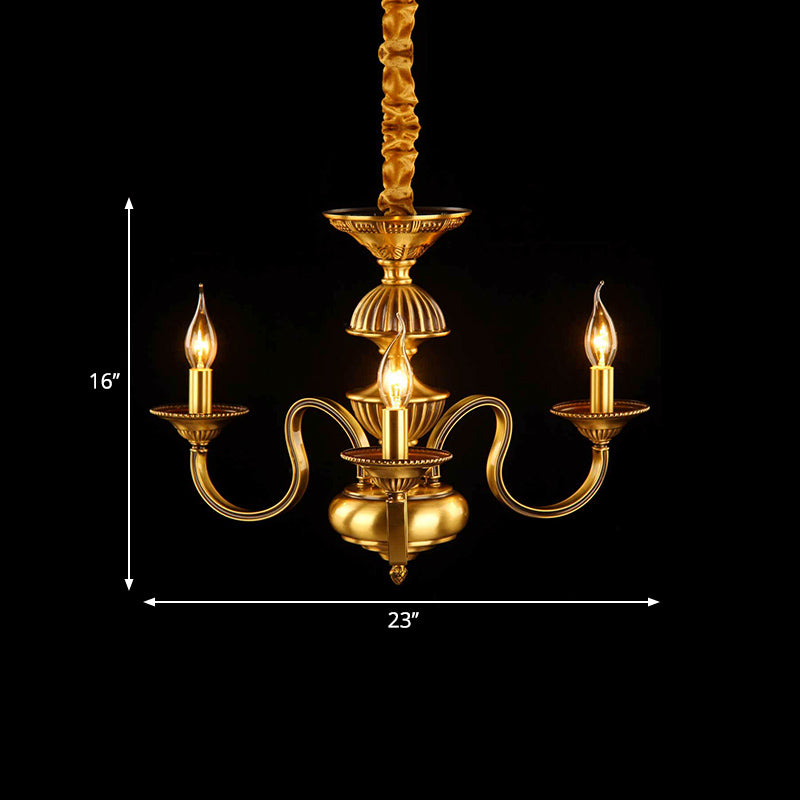 Candle Metal Pendant Chandelier Colonialism 3/5/6 Lights Dining Room Suspended Lighting Fixture in Brass