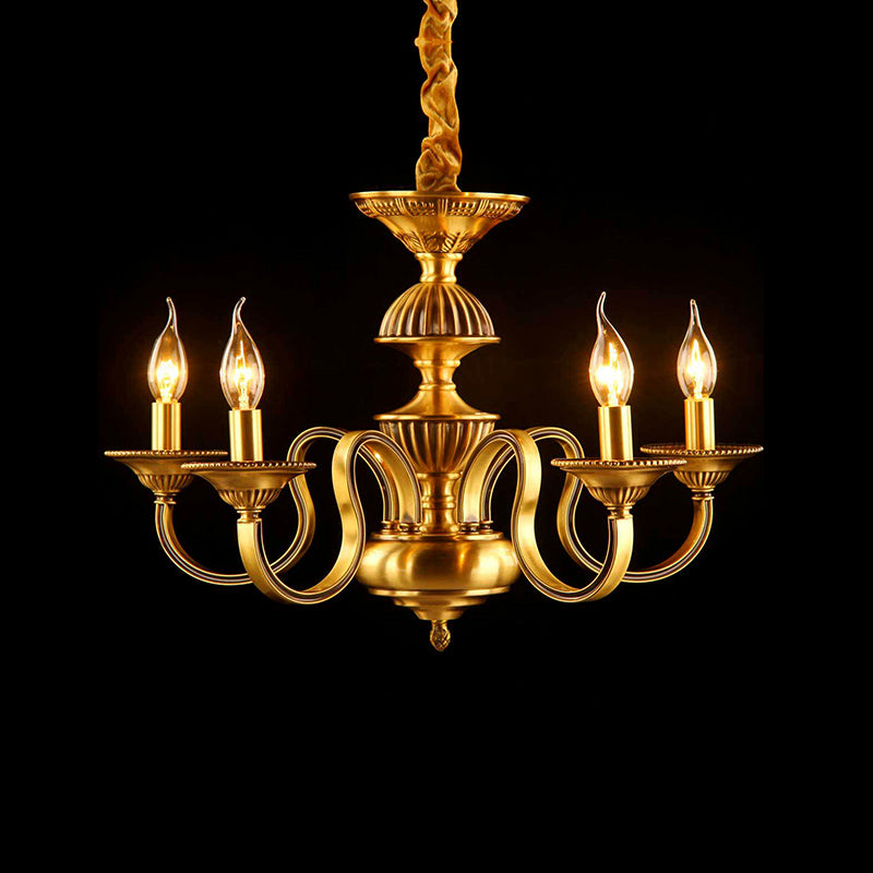 Candle Metal Pendant Chandelier Colonialism 3/5/6 Lights Dining Room Suspended Lighting Fixture in Brass