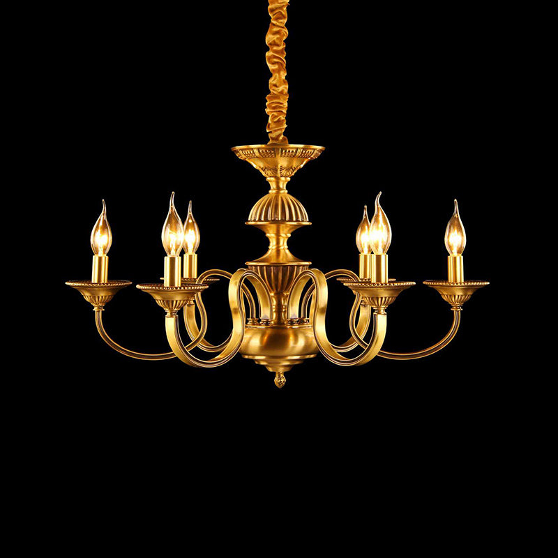 Candle Metal Pendant Chandelier Colonialism 3/5/6 Lights Dining Room Suspended Lighting Fixture in Brass