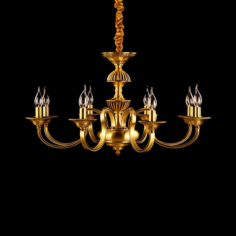 Candle Metal Pendant Chandelier Colonialism 3/5/6 Lights Dining Room Suspended Lighting Fixture in Brass