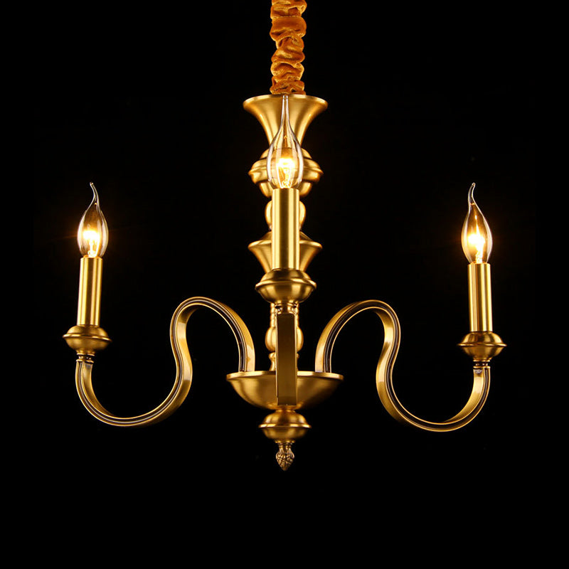 Gold Candle Shape plafond Pendant Light Colonial Metal 3/5/6 têtes LAMPE DE CHANDELER ROOM