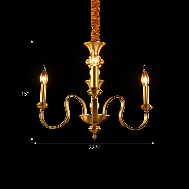 Gold Candle Shape plafond Pendant Light Colonial Metal 3/5/6 têtes LAMPE DE CHANDELER ROOM