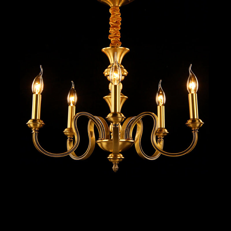 Gold Candle Shape plafond Pendant Light Colonial Metal 3/5/6 têtes LAMPE DE CHANDELER ROOM