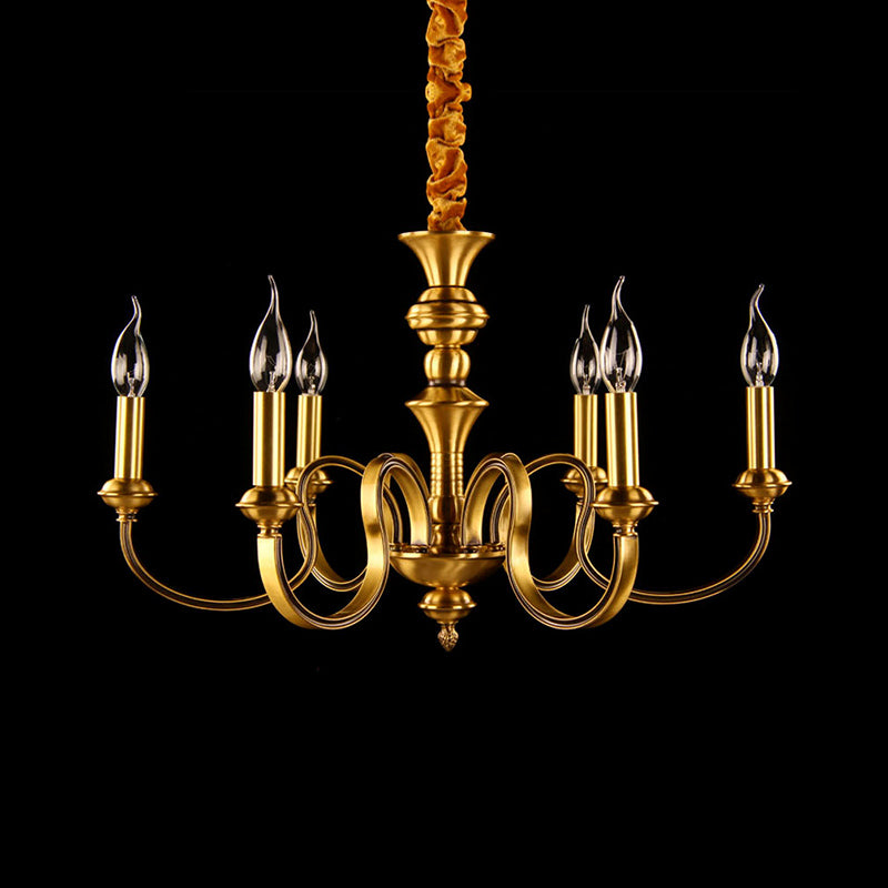 Gold Candle Shape plafond Pendant Light Colonial Metal 3/5/6 têtes LAMPE DE CHANDELER ROOM