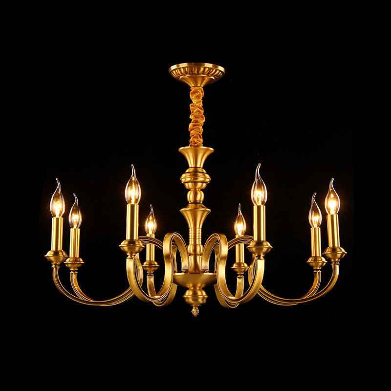 Gold Candle Shape Ceiling Pendant Light Colonialism Metal 3/5/6 Heads Living Room Chandelier Lamp