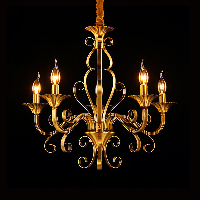 5/6/8 Lights Chandelier Pendant Lamp Colonialism Candle Shape Metal Ceiling Suspension Light in Gold