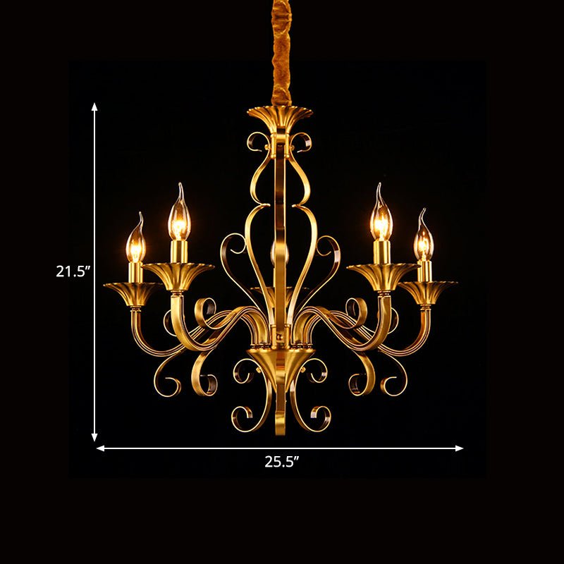 5/6/8 Lights Chandelier Pendant Lamp Colonialism Candle Shape Metal Ceiling Suspension Light in Gold