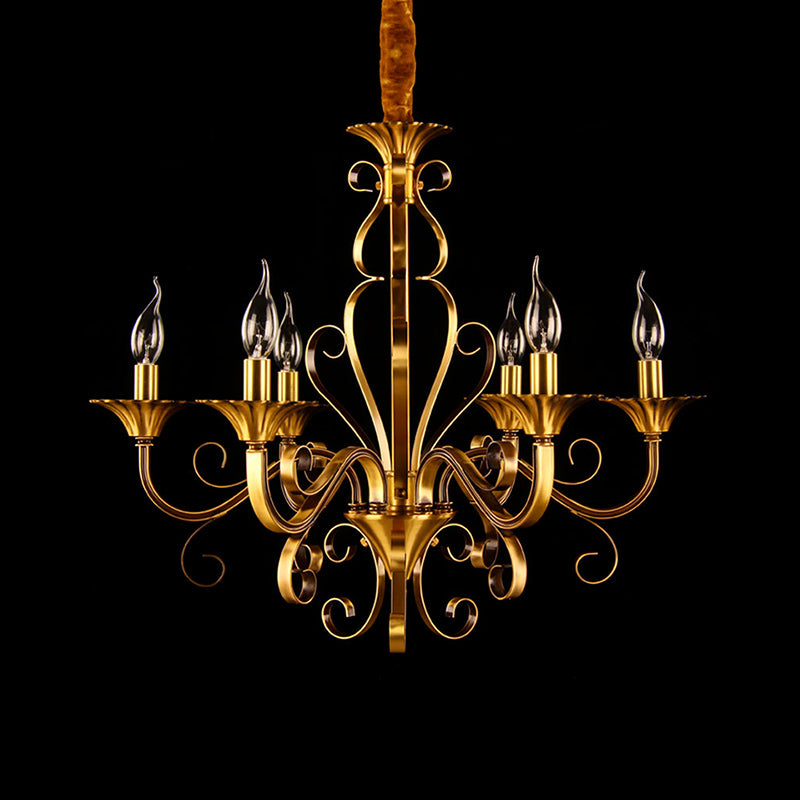 5/6/8 Lights Chandelier Pendant Lamp Colonialism Candle Shape Metal Ceiling Suspension Light in Gold