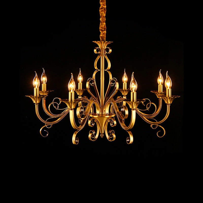 5/6/8 Lights Chandelier Pendant Lamp Colonialism Candle Shape Metal Ceiling Suspension Light in Gold