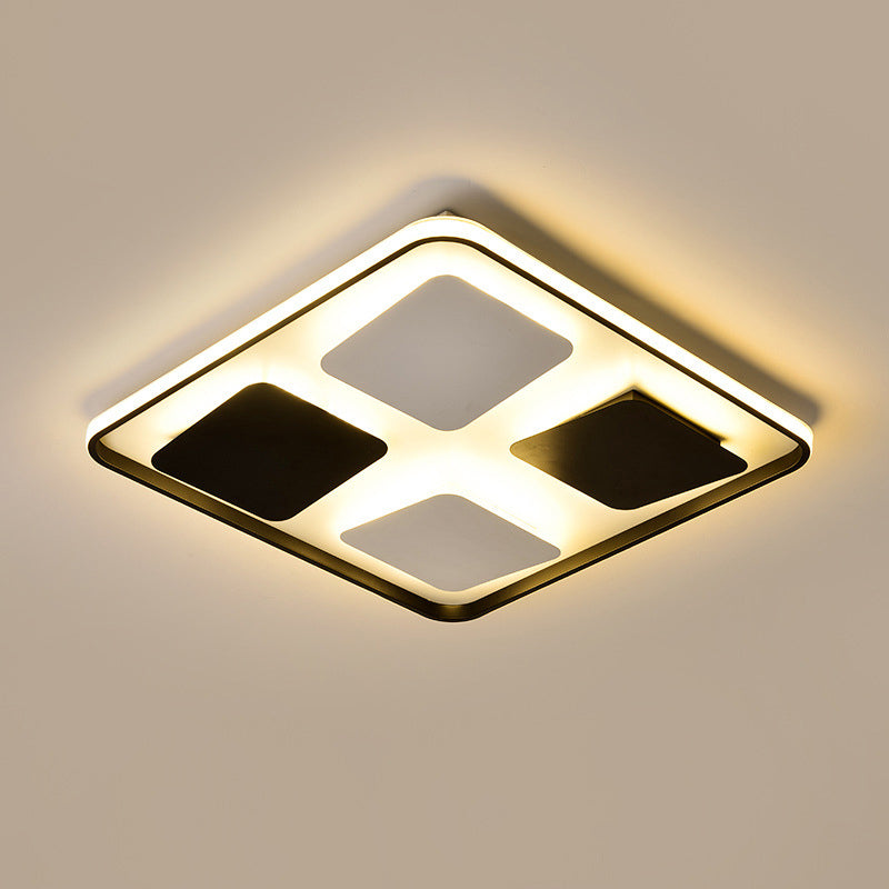 LED Ceiling Lighting Contemporary Black and White Flush Mount Light with Square/Rectangle Acrylic Shade, Warm/White Light