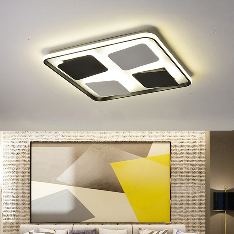 LED Ceiling Lighting Contemporary Black and White Flush Mount Light with Square/Rectangle Acrylic Shade, Warm/White Light