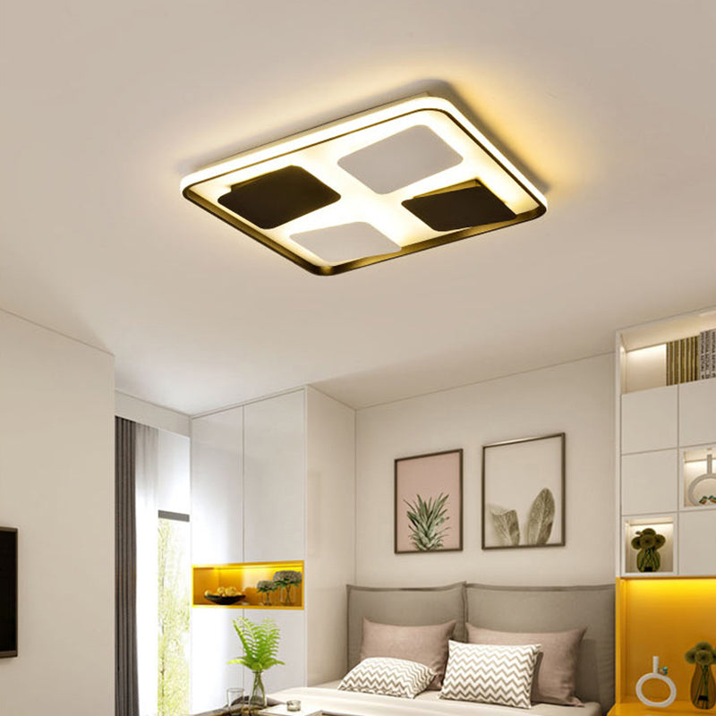 LED Ceiling Lighting Contemporary Black and White Flush Mount Light with Square/Rectangle Acrylic Shade, Warm/White Light