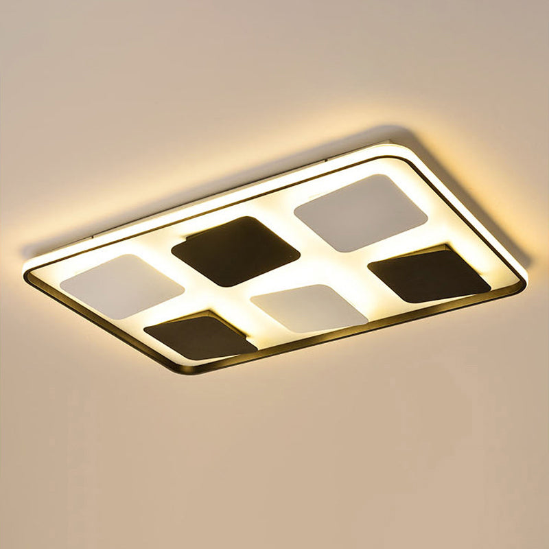 LED Plafond Verlichting Hedendaagse Zwart en Wit Flush Mount Light met Square/Rechthoek Acryl Schaduw, Warm/Wit Licht