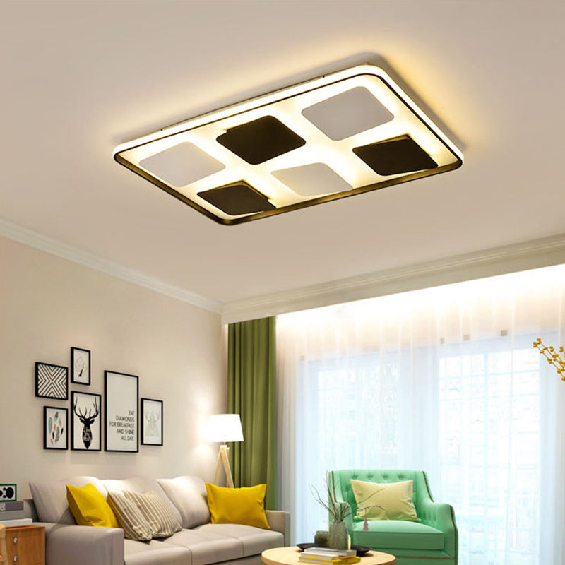 LED Plafond Verlichting Hedendaagse Zwart en Wit Flush Mount Light met Square/Rechthoek Acryl Schaduw, Warm/Wit Licht