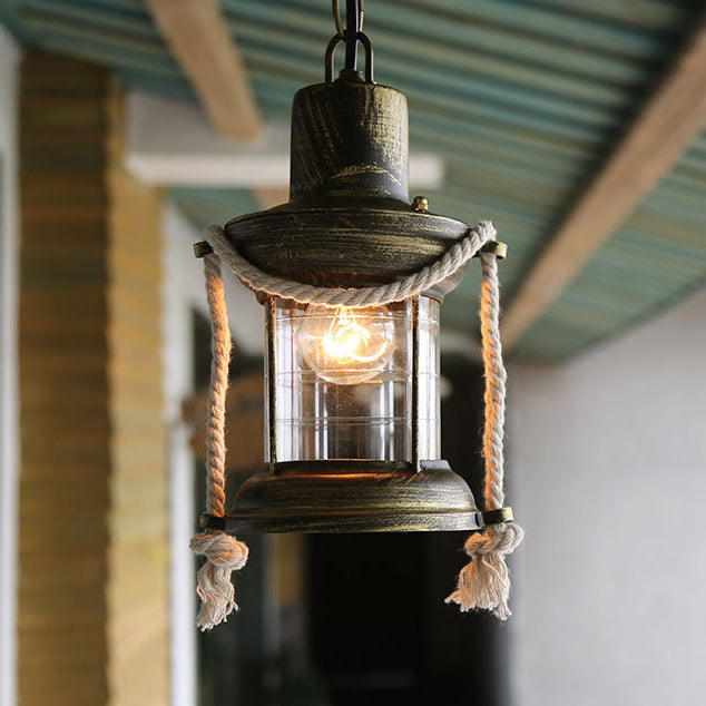 Kerosene Pendant Lighting Coastal Single Light Clear Glass Hanging Ceiling Light in Antique Brass/Weathered Copper, 6"/8.5" Wide