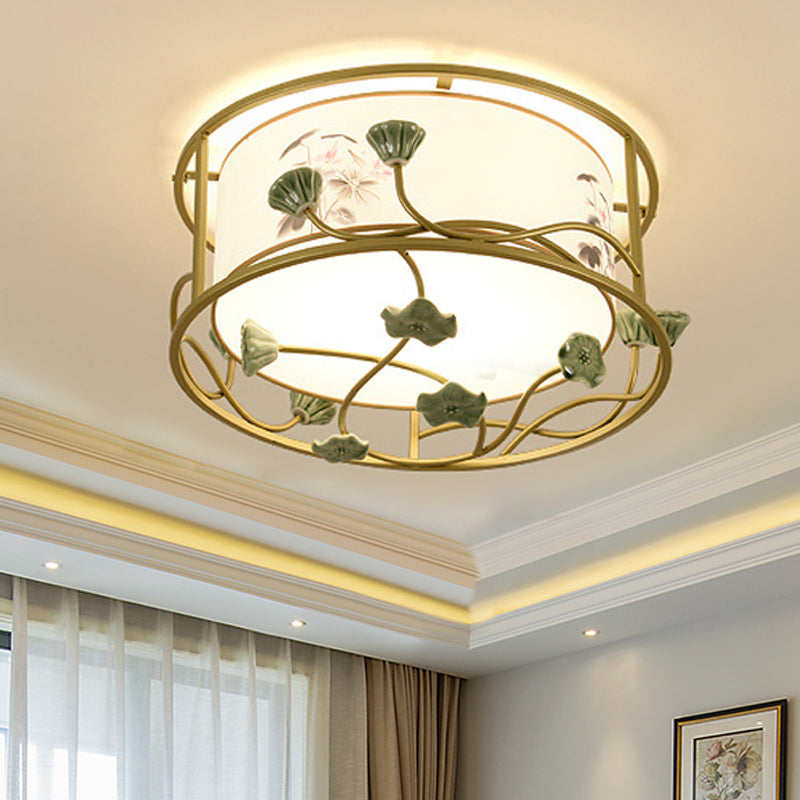 19.5"/23.5" Wide 5 Lights Bedroom Flush Ceiling Light Classic White Flush Mount with Round Fabric Shade