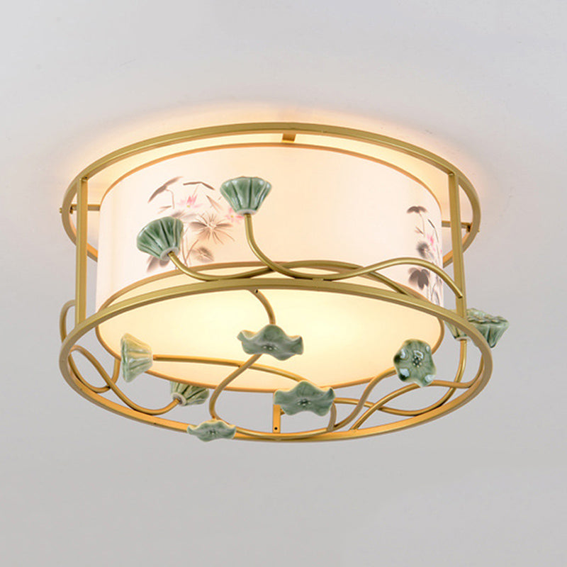 19,5"/23,5" brede 5-lichts slaapkamer plafondlamp klassiek wit inbouw met ronde stoffen kap