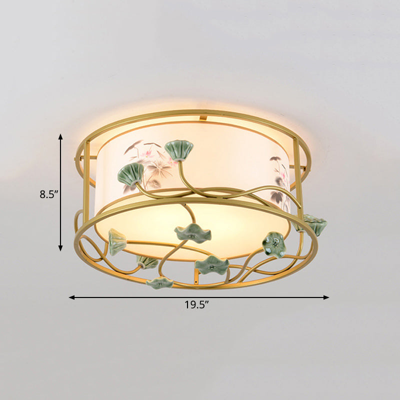 19,5"/23,5" brede 5-lichts slaapkamer plafondlamp klassiek wit inbouw met ronde stoffen kap